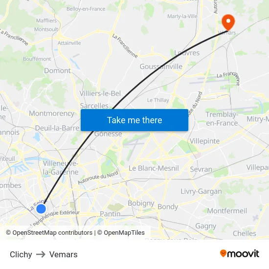 Clichy to Vemars map