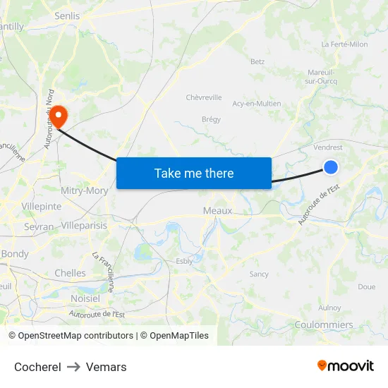 Cocherel to Vemars map
