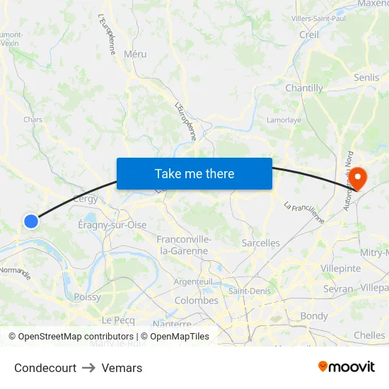 Condecourt to Vemars map