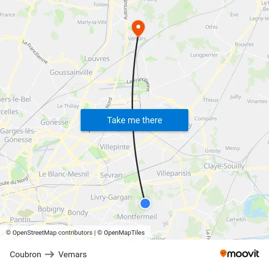 Coubron to Vemars map