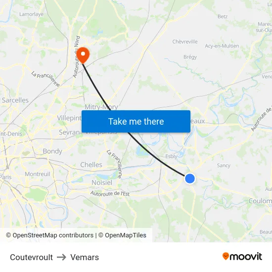 Coutevroult to Vemars map
