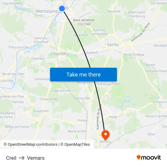 Creil to Vemars map