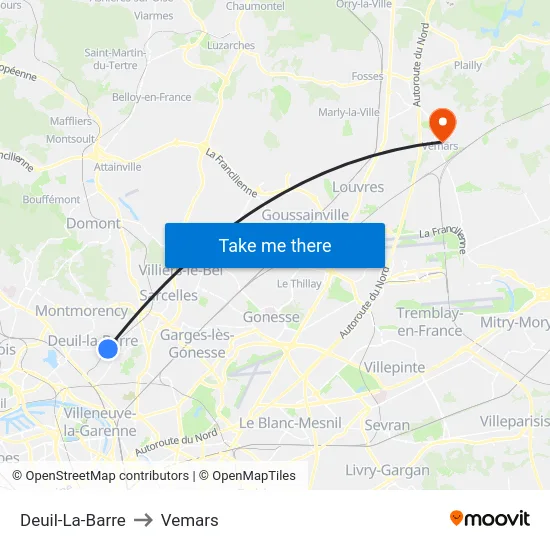 Deuil-La-Barre to Vemars map