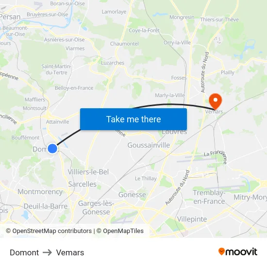 Domont to Vemars map