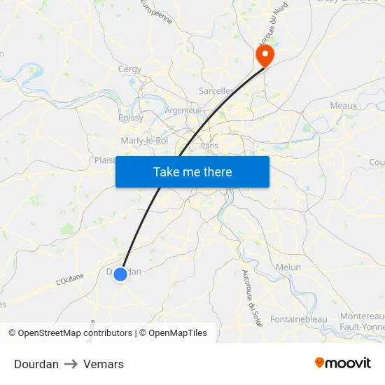 Dourdan to Vemars map