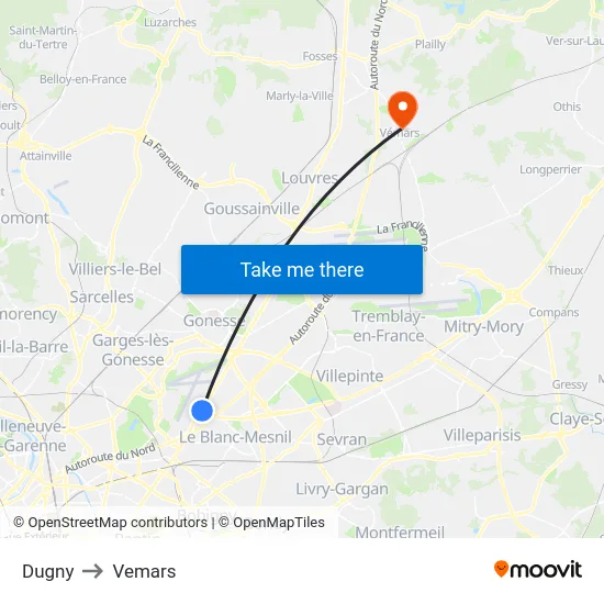 Dugny to Vemars map