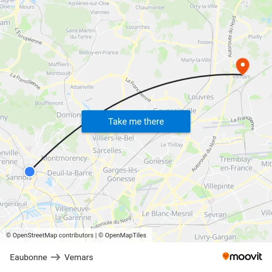 Eaubonne to Vemars map