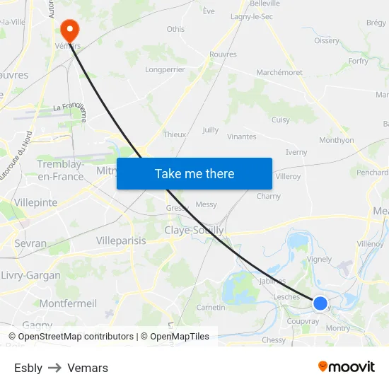 Esbly to Vemars map