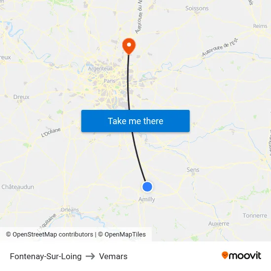 Fontenay-Sur-Loing to Vemars map