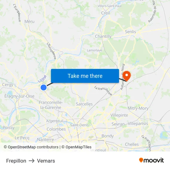 Frepillon to Vemars map