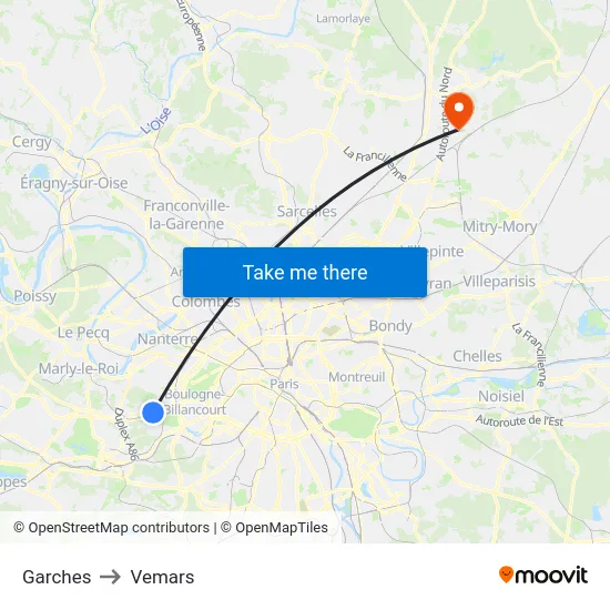 Garches to Vemars map