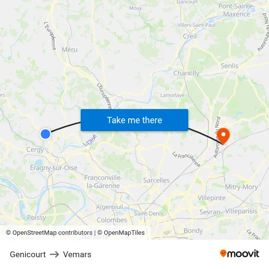 Genicourt to Vemars map