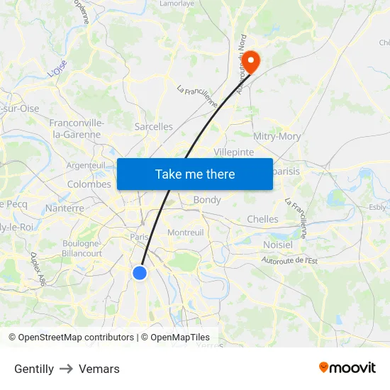 Gentilly to Vemars map