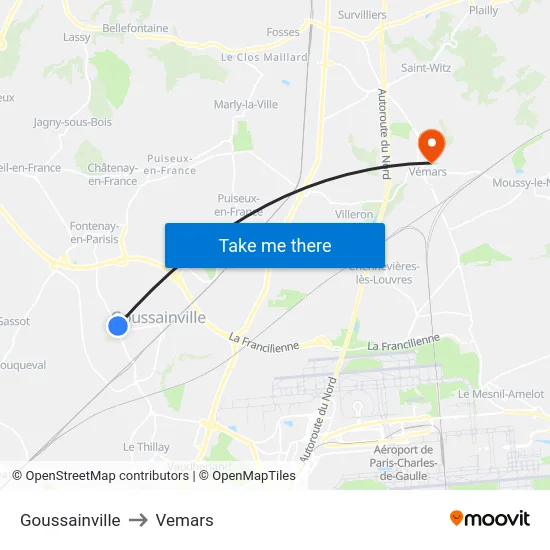 Goussainville to Vemars map