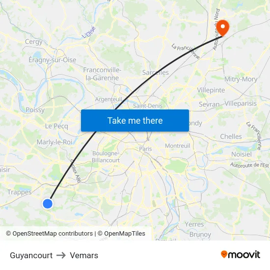 Guyancourt to Vemars map