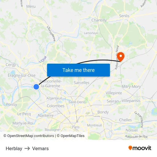 Herblay to Vemars map