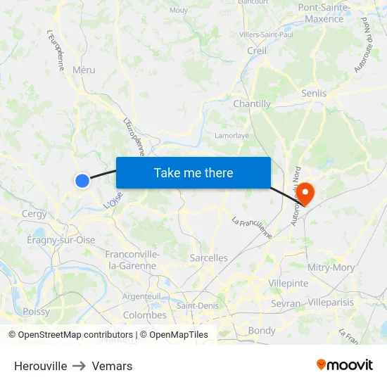 Herouville to Vemars map