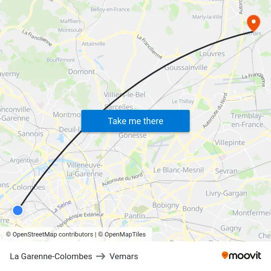 La Garenne-Colombes to Vemars map