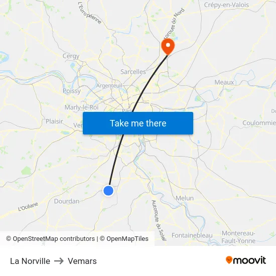 La Norville to Vemars map
