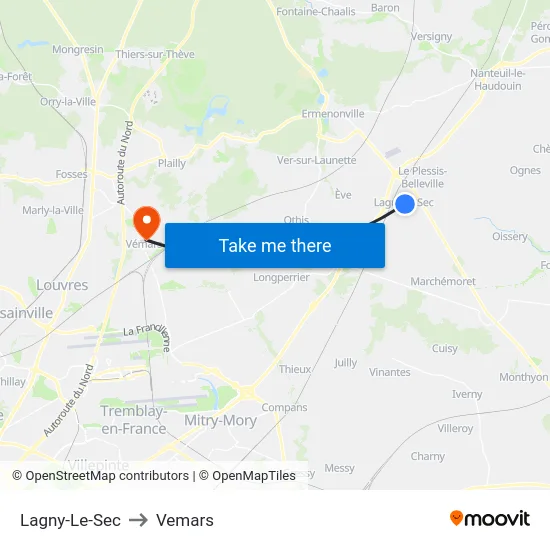 Lagny-Le-Sec to Vemars map