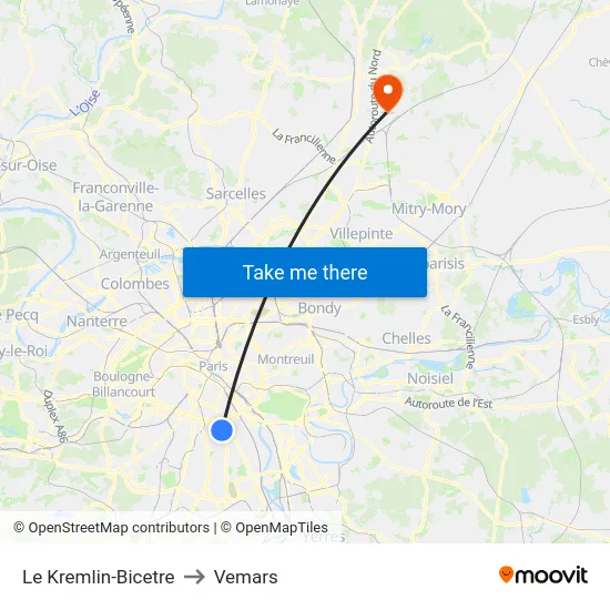 Le Kremlin-Bicetre to Vemars map