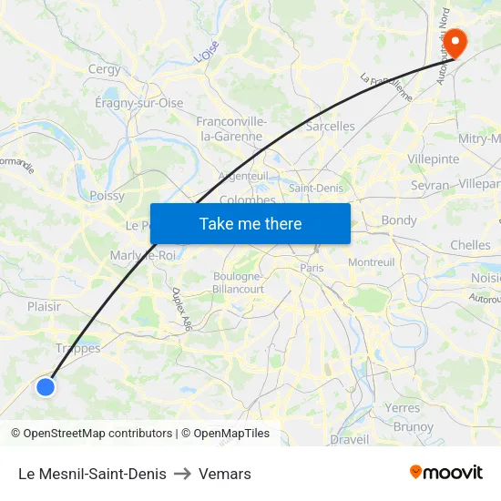 Le Mesnil-Saint-Denis to Vemars map