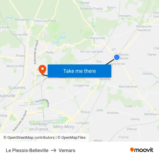 Le Plessis-Belleville to Vemars map