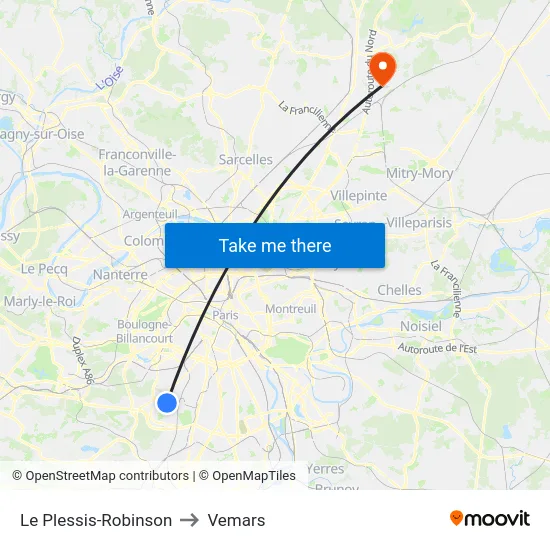 Le Plessis-Robinson to Vemars map