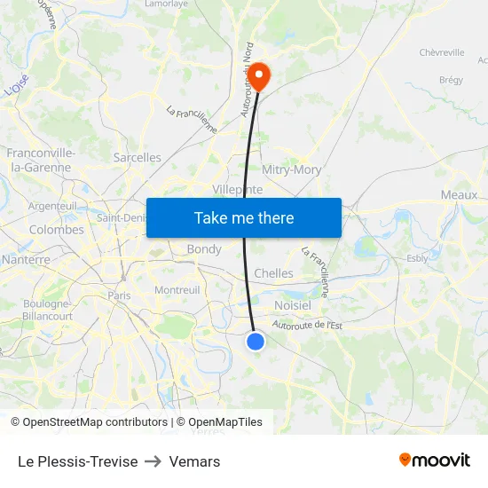 Le Plessis-Trevise to Vemars map