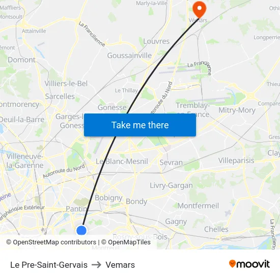 Le Pre-Saint-Gervais to Vemars map