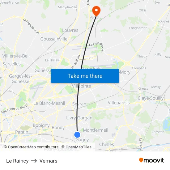 Le Raincy to Vemars map