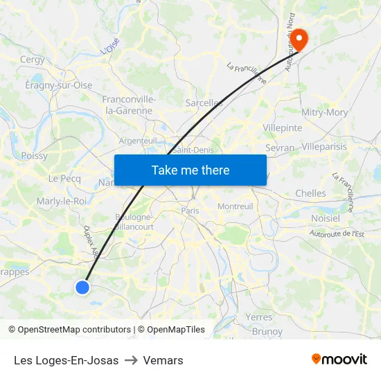 Les Loges-En-Josas to Vemars map