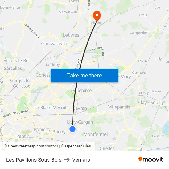 Les Pavillons-Sous-Bois to Vemars map
