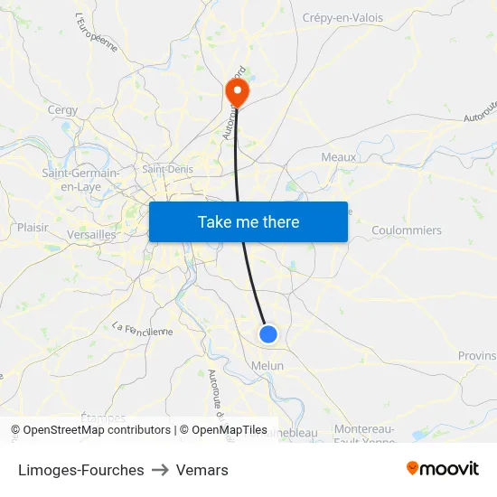 Limoges-Fourches to Vemars map