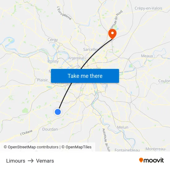 Limours to Vemars map