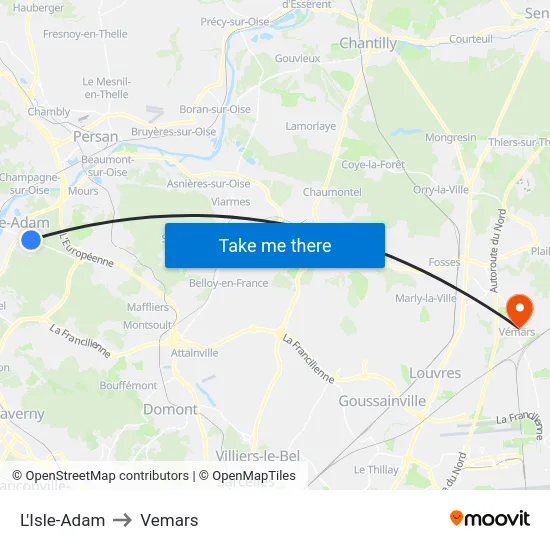 L'Isle-Adam to Vemars map