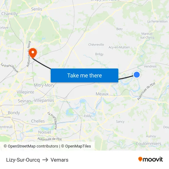 Lizy-Sur-Ourcq to Vemars map