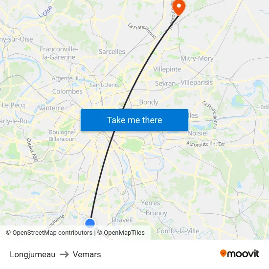 Longjumeau to Vemars map