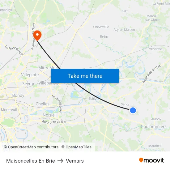 Maisoncelles-En-Brie to Vemars map