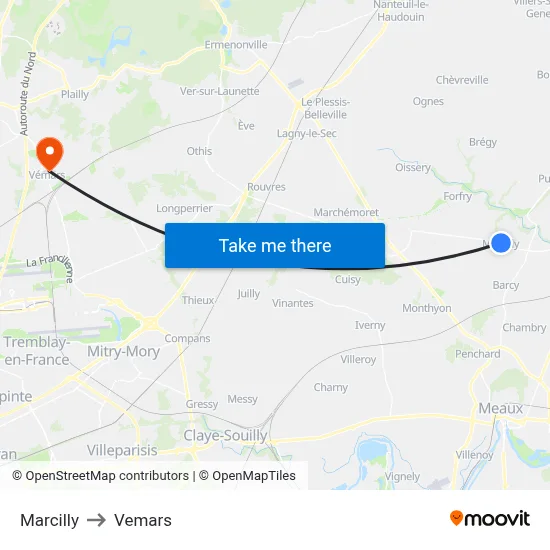 Marcilly to Vemars map