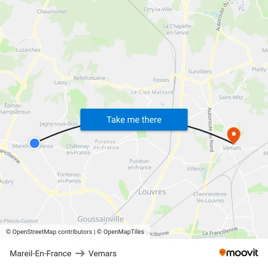 Mareil-En-France to Vemars map