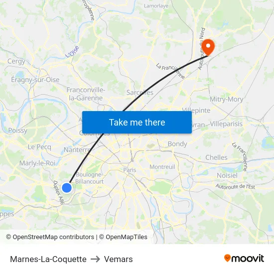 Marnes-La-Coquette to Vemars map