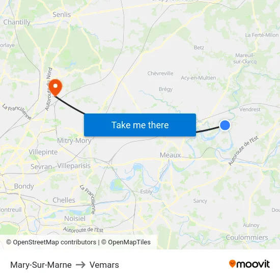 Mary-Sur-Marne to Vemars map