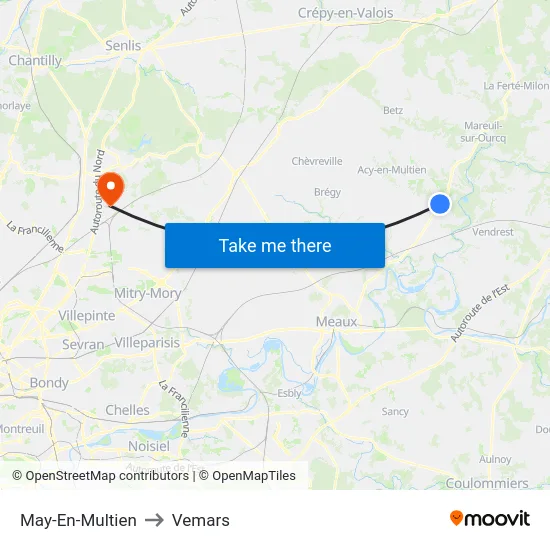 May-En-Multien to Vemars map