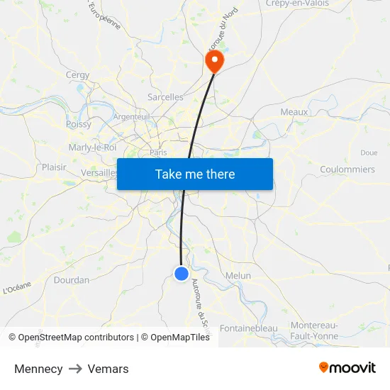 Mennecy to Vemars map
