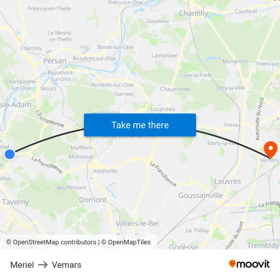 Meriel to Vemars map