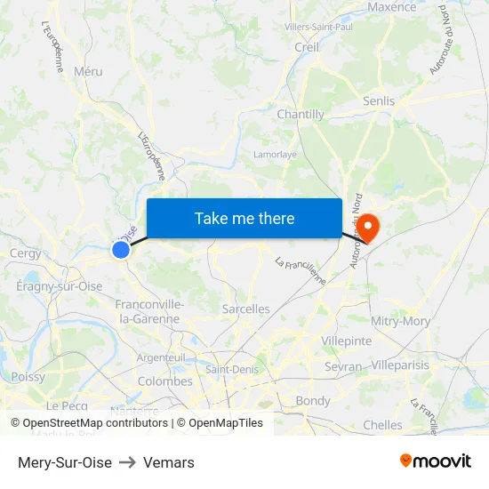 Mery-Sur-Oise to Vemars map
