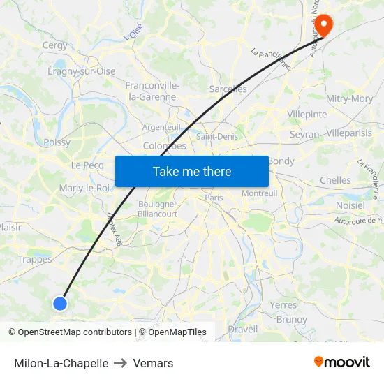 Milon-La-Chapelle to Vemars map