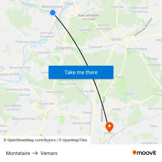 Montataire to Vemars map