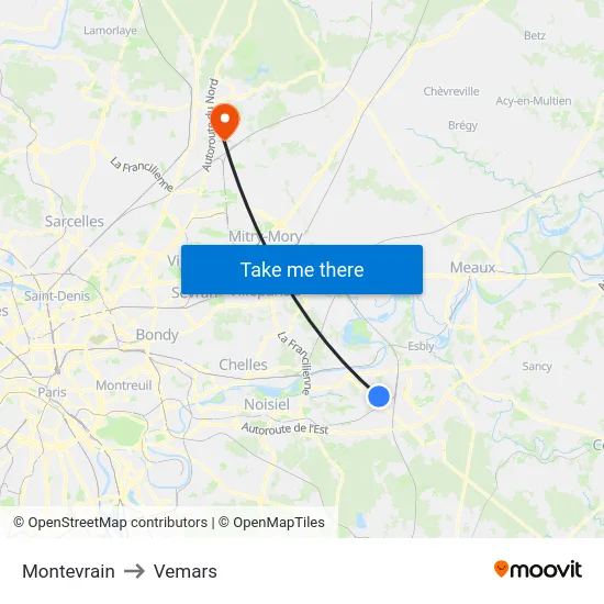 Montevrain to Vemars map